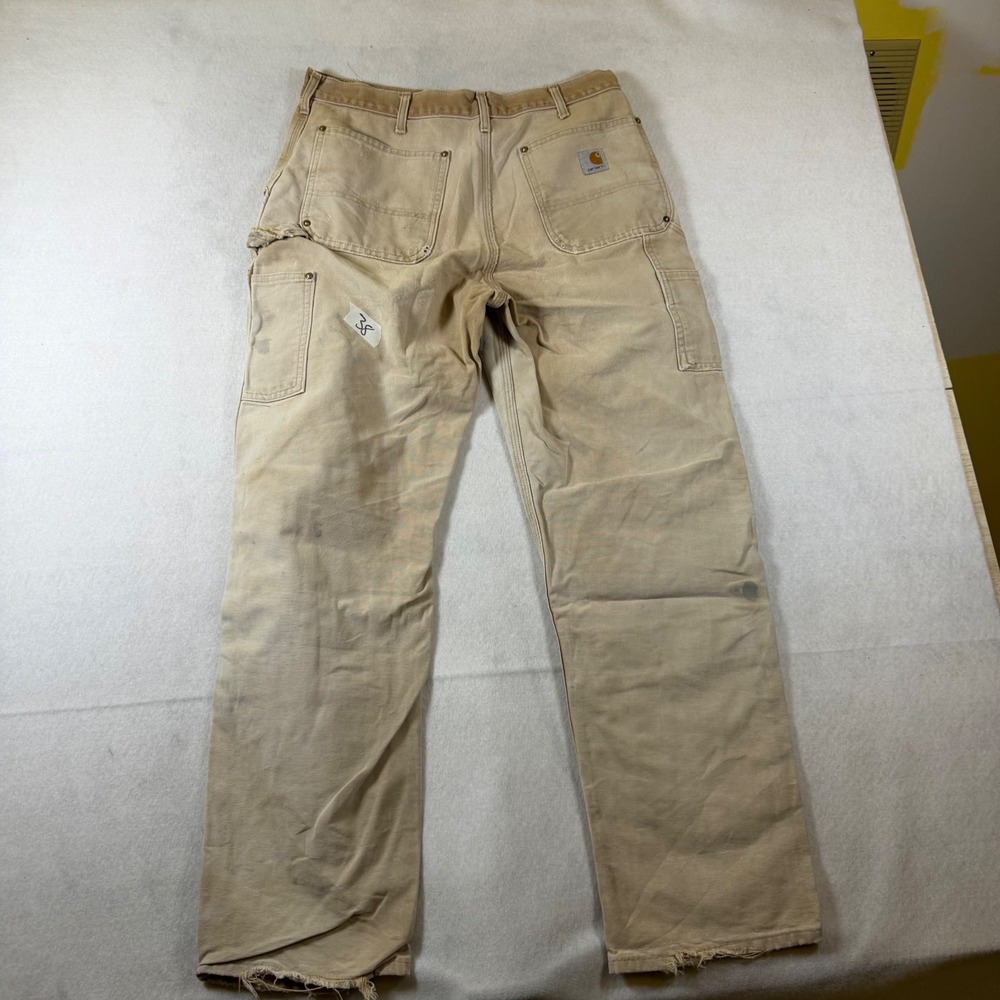 Vintage Carhartt Double Knee Work Pants Tan Made in USA 34x32 Distressed Thrash - Picture 5 of 6